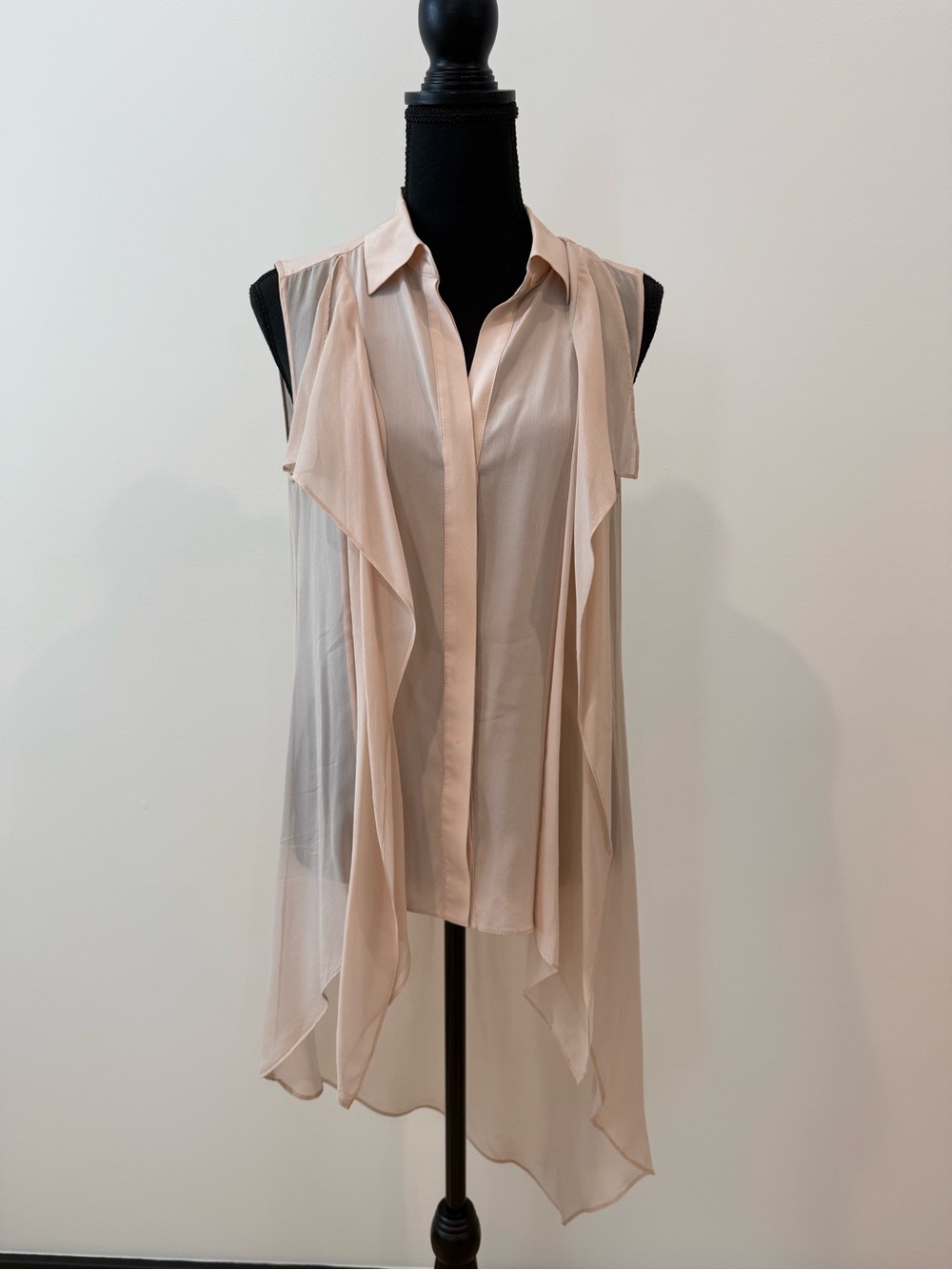 BCBGMAXAZRIA Blush Draped High-Low Chiffon Blouse Size Small